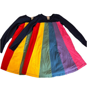 Hanna Andersson Girls 6-7T Rainbow Dress Long Sleeve, Lot Of 2, Twins
